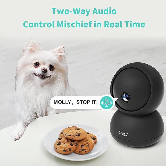 Alaga 3K Pet Camera, Dog Monitor with Phone App, 360° Pan/Tilt, Night Vision, Speaker, WiFi Cameras for Dog/Cat, Compatible with Alexa &amp; Google Assistant, Black, Includes 1-Year Pet Time Album