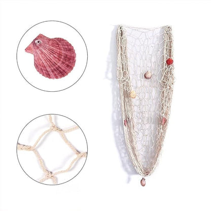 Nature Fish Net Wall Decoration with Shells, Ocean Themed Wall Hangings Fishing Net Party Decor for Pirate Party,Wedding,Photographing Decoration (2pack-Beige/Beige)