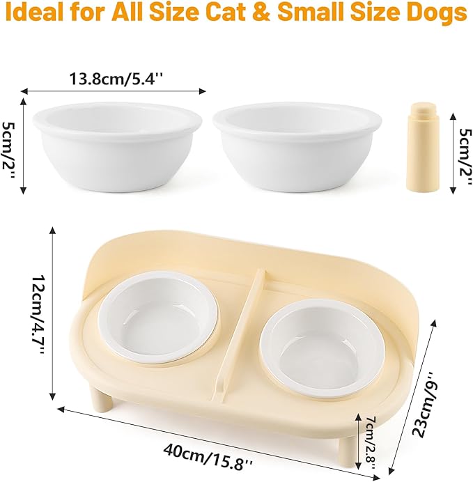 Elevated Cat Bowls, Tilted Rised Cat Food and Water Bowl with 2 Pcs Ceramic Pet Bowls, Rised Stand, Pet Dish Anti Vomiting Feeding Station for All Sized Cats &amp; Small Dogs (Milk Coffee)