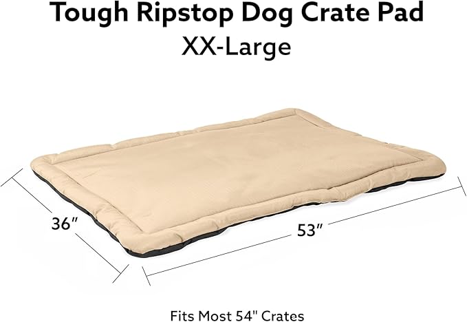 K9 Ballistics Tough Ripstop Dog Crate Pad - Durable &amp; Machine Washable with Non-Skid Bottom and 120-Day Warranty, Fits 54" Wire Crates - XX-Large, Sandstone
