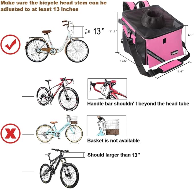 Pet Carrier Bicycle Basket Bag Pet Carrier/Booster Backpack for Dogs and Cats with Big Side Pockets,Comfy &amp; Padded Shoulder Strap,Travel with Your Pet Safety（Pink Carnation）