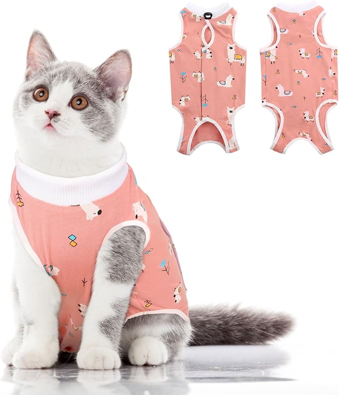 SUNFURA Cat Recovery Suit, Kitten Surgical Full Bodysuit for Abdominal Wound Protector Anti Licking After Surgery, Professional Bandages Cone E-Collar Alternative for Small Male &amp; Female Pets