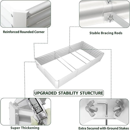 A ANLEOLIFE 8X4X1.5 ft Galvanized Raised Garden Bed, Rectangle Above Ground Modular Metal Planter Boxes Outdoor for Vegetables Flowers Herbs, Anti-Rust &amp; Easy-Setup, Antique White