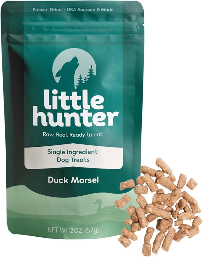 Little Hunter Freeze Dried Dog Treats - Duck Morsel - Raw Single Ingredient Duck Morsel Dog Treats for Snacks, Training, Dog Food Toppers - All Natural, Healthy Dog &amp; Puppy Treats, 2 oz