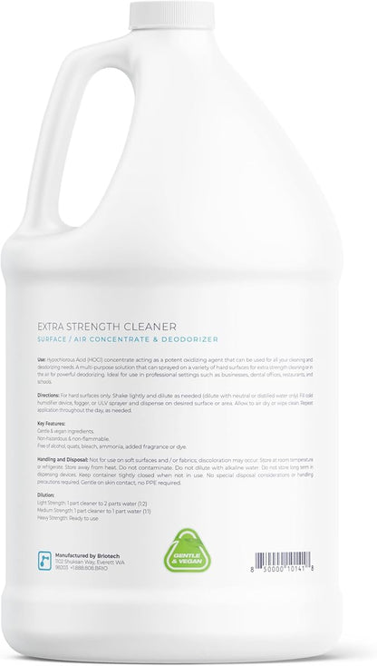 BRIOTECH Extra Strength HOCl Cleaner, 500 PPM Hypochlorous Acid Concentrate, ULV Foggers &amp; Humidifiers, Professional Deodorizer for Dental, Offices, Schools, Homes, Peroxide Free, 1 Gallon (4 Pack)