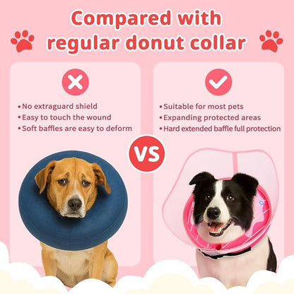 Soft Dog Cone Collar, Inflatable Donut Cones Alternative After Surgery with No-Lick Shield for Large/Medium/Small Dogs to Stop Licking, Elizabethan Neck Ecollars of Shame Comfy Pillow Recovery, Pink