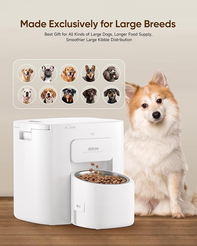 Automatic Dog Feeder for Large Breed, 15L/ 63Cups Vacuum-Sealed Storage &amp; Timed Auto Dog Food Dispenser 2in1, Airtight 100% Freshness, Anti-Blockage, Support up to 22mm Pet Food, Stainless Steel Bowl