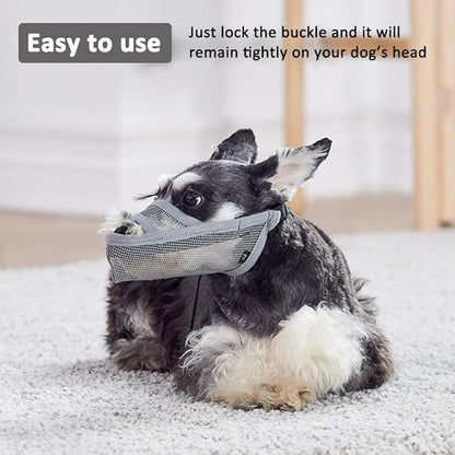 Crazy Felix Nylon Dog Muzzle for Small Medium Large Dogs Dachshund Beagle Poodle Labrador, Air Mesh Breathable and Drinkable Pet Mouth Guard for Anti-Biting Chewing Scavenging(M, Grey)