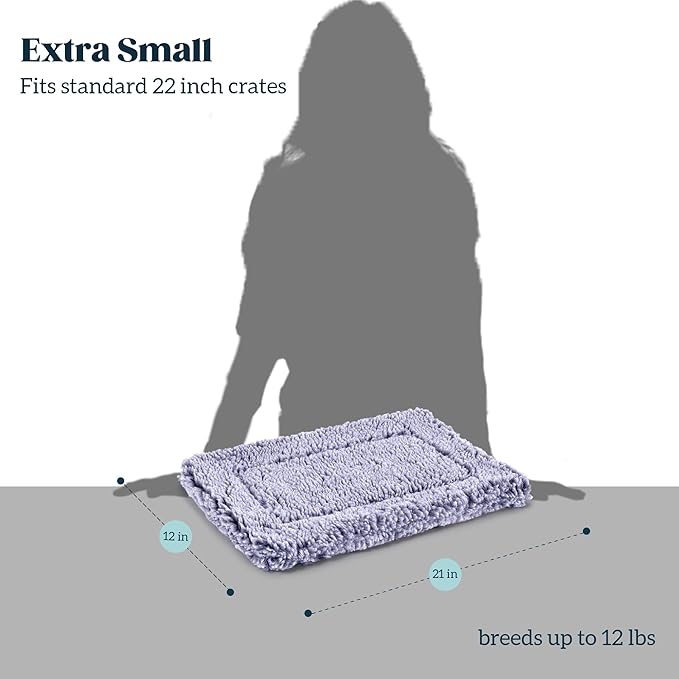 Stoutwool Indestructible Dog Bed - Fluffy Chew Proof Dog Crate Pad - Tough Kennel Pad for Aggressive Chewers - Ideal for Extra Small Breeds &amp; Fits 22-Inch Crate - 21"x12", Jacaranda