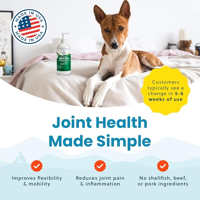 Plant-Based Liquid Glucosamine for Dogs, 1600mg Joint Support with Chondroitin, MSM &amp; Omega 3-6-9, Shellfish-Free Dog Arthritis Supplement for Mobility &amp; Flexibility, Made in USA, 16 oz
