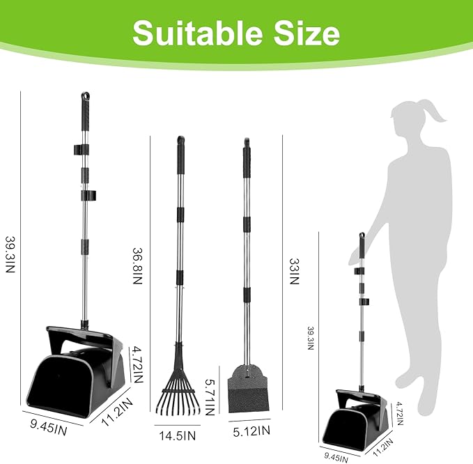 Pooper Scooper Large Swivel Bin &amp; Rake &amp; Spade with 20 Waste Bags and 1 Hook, 39.3" Long Handle Metal Dog Pooper Scooper for Yard, Easy to Clean Pet Waste Use on Grass, Dirt, Gravel or Flats