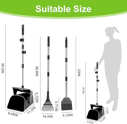 Pooper Scooper Large Swivel Bin &amp; Rake &amp; Spade with 20 Waste Bags and 1 Hook, 39.3" Long Handle Metal Dog Pooper Scooper for Yard, Easy to Clean Pet Waste Use on Grass, Dirt, Gravel or Flats