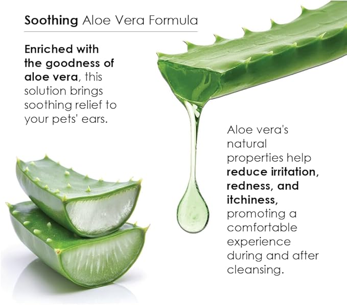 Ear Cleansing Solution with Aloe Vera for Dogs &amp; Cats, Anti-Irritant Formula with Neutral pH and Aloe Vera, Deodorize &amp; Gently Clean - 8 fl oz