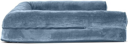Furhaven Orthopedic Dog Bed for Large Dogs w/ Removable Bolsters &amp; Washable Cover, For Dogs Up to 95 lbs - Faux Fur &amp; Velvet Sofa - Harbor Blue, Jumbo/XL