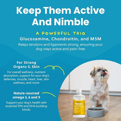 Liquid Multivitamin for Dogs with Probiotics, 8 in 1 Vitamins for Immune Support, Energy &amp; Digestion, High Absorption Liquid Dog Supplement, Made in USA, 32 oz