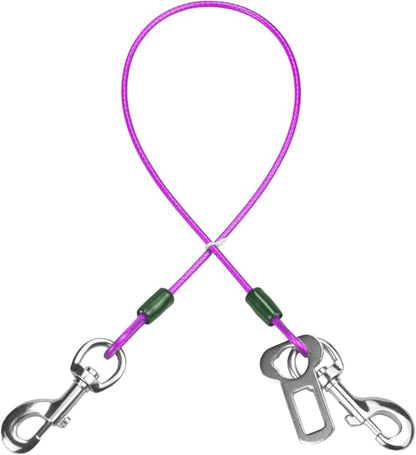 Dog Seat Belt Harness for Car,Dog Seatbelt of Coated Wire Leash Safety Restraint,No Chew Tether Cable Vehicle,Double Clips &amp; Latch (Purple, 24 inch/60 CM)