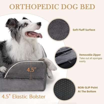 Comfort Expression Waterproof Large Dog Beds Orthopedic Foam Dog Beds Sofa Comfy Pet Bed with Washable Removable Cover &amp; Non-Slip Bottom(Large,Dark Grey)