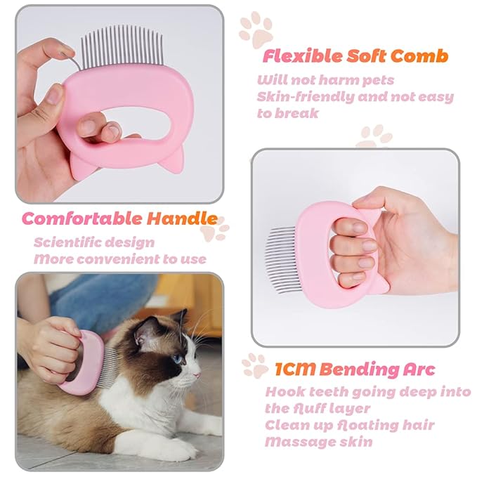 Cat Comb Pet Cat Short &amp; Long Hair Removal Massaging Shell Comb Soft Deshedding Brush Grooming and Shedding Matted Fur Remover Massage Dematting Tool for Dog Puppy Rabbit Bunny (3 Piece)