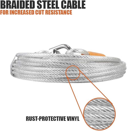 BV Dog Tie Out Cable 25 Feet - Heavy Duty Dog Lead up to 90 Pounds - Reflective &amp; Rust-Free with Quick Release Swivel Clips &amp; 360° Rotating Clasp - Tangle-Free Dogs Runner for Yard (Silver, Single)