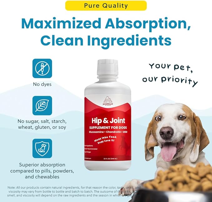 Liquid Glucosamine for Dogs, 1600mg Glucosamine Chondroitin MSM, Hip &amp; Joint Supplement for Large Dogs, Liquid Arthritis Relief &amp; Mobility Support, 32 oz