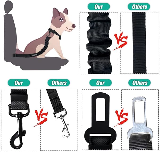 COOYOO Dog Seat Belt,Retractable Dog Car Harness Seat Belt for Car Adjustable Nylon Pet Safety Seat Belts Heavy Duty &amp; Elastic Bungee Buffer