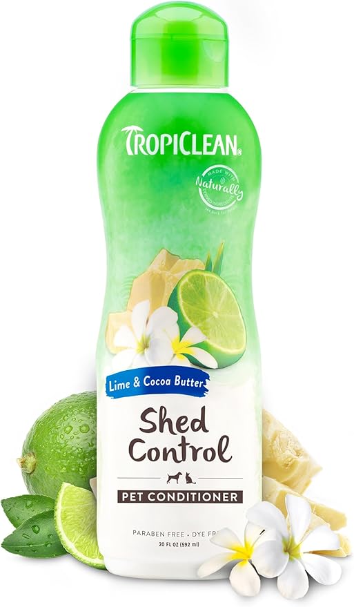 TropiClean Deshedding Dog Conditioner, Reduces Shedding &amp; Softens Coat, Puppy Safe, Made in the USA, Lime &amp; Cocoa Butter Scent, 20oz.
