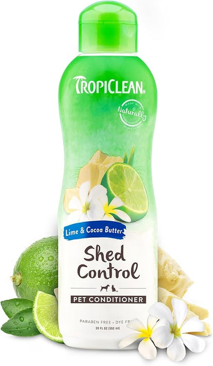 TropiClean Deshedding Dog Conditioner, Reduces Shedding &amp; Softens Coat, Puppy Safe, Made in the USA, Lime &amp; Cocoa Butter Scent, 20oz.