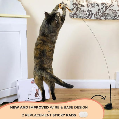 Interactive Bird Simulation Cat Toy Set, Interactive Cat Toy for Indoor Cats, Cat Feather Toy, Suction Cup, Weighted Base, 5 Replacement Birds, Feathers &amp; Bells, Realistic Bird Impression