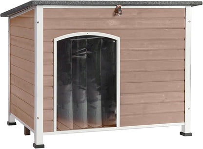 Dog House Outdoor &amp; Indoor Wooden Dog Kennel for Winter with Raised Feet Weatherproof for Small &amp; Medium &amp; Large Dogs,Unique All-Around Iron Frame，Light Brown