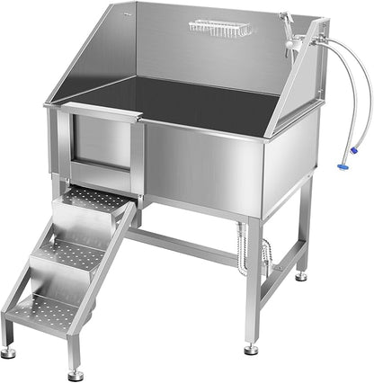 38" Dog Washing Station, Professional Stainless Steel Dog Bathing Station, Equipped with Three Anti-Slip Steps, Removable Door, Upgraded Spray Nozzle&amp;Hose - Ideal for Home, Pet Grooming Salon,L-RAMP