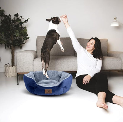 Asvin Medium Dog Bed for Medium Dogs, Large Cat Beds for Indoor Cats, Pet Bed for Puppy and Kitty, Extra Soft &amp; Machine Washable with Anti-Slip &amp; Water-Resistant Oxford Bottom, Blue, 25 inches