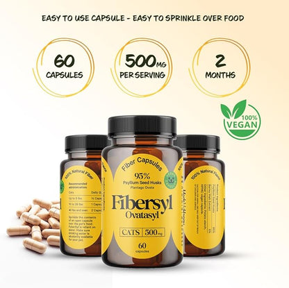 FiberSyl Ovatasyl Prebiotics for Cats Digestive Health - Cat Fiber Supplements for Constipation Relief &amp; Support - Psyllium Husk Seed to Support Digestion Problems - Cat Stool Hardener - 60 Capsules