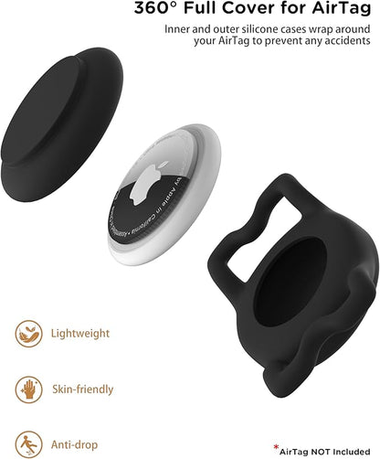 Dog Collar with Waterproof AirTag Holder &amp; Anti-Lost QR Code, Cute Bling Warpping Adjustable Width for Small Medium Large Pet (Black, L)