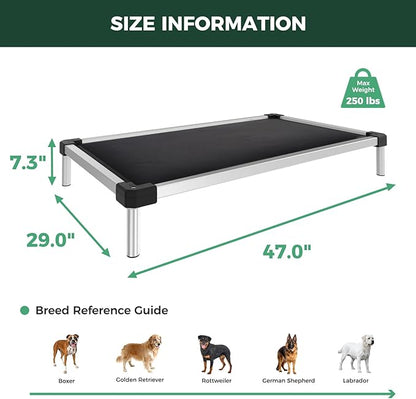 FXW TitanNest Chew-Proof Elevated Dog Bed, Raised Cot for Indoor/Outdoor/Camping Use, Durable &amp; Washable Padded Pet Bed for Large Dogs, 47.0" L x 29.0" W x 7.3" H, Black