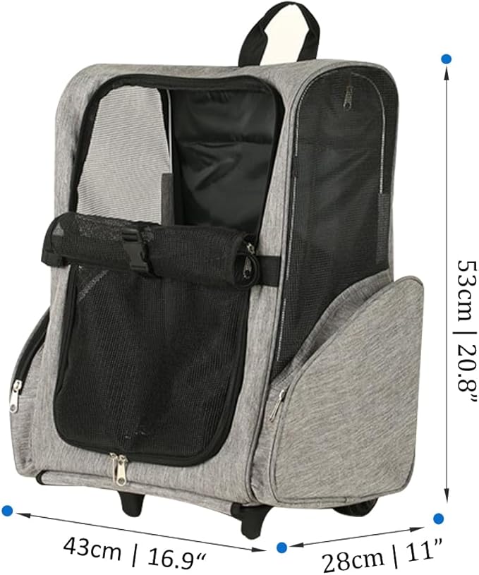 Pet Trolley Bag Cat Dog Travel Bag Portable &amp; Breathable Pet Carrier Backpack - Lightweight Dual-Shoulder Design for Easy Travel with Your Beloved Companion Scalable Pull Rod pet Bag (Grey)