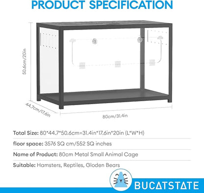 BUCATSTATE Hamster Cage Metal 2.0 - Small Animal Habitats Large Stackable with Top Access Easy Assemble 31.4L*17.6W*20H Inches Dwarf Syrian Hamster House for Guinea Pig, Gerbil (552sq inch Black)