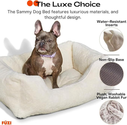FUZI Luxury Aesthetic Dog Bed for Small Dogs with Washable Cover, Pet Couch, Pet Bed with Sides, Non-Slip Bottom, Soft and Durable Calming Dog Bed, Faux Rabbit Fur, Small 25.1x16.75x9.5 Soft White