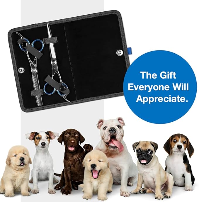 Laazar Pet Grooming Set - 7" Straight Pet Grooming Scissors &amp; 6.5" Pet Thinning Shears with 42 Teeth | Professional Dog Scissors Kit | Use as Cat and Dog Shears