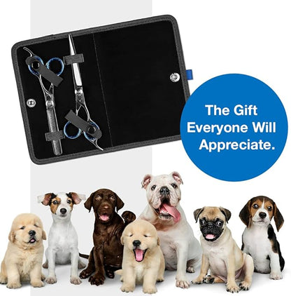 Laazar Pet Grooming Set - 7" Straight Pet Grooming Scissors &amp; 6.5" Pet Thinning Shears with 42 Teeth | Professional Dog Scissors Kit | Use as Cat and Dog Shears