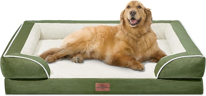 Comfort Expression Orthopedic Bolster Dog Beds Extra Large, XL Dog Beds Waterproof Dogs Beds, Washable Dogs Beds Sofa with Removable Cover &amp; Non-Slip Bottom(X-Large,Light Green)