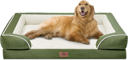 Comfort Expression Orthopedic Bolster Dog Beds Extra Large, XL Dog Beds Waterproof Dogs Beds, Washable Dogs Beds Sofa with Removable Cover &amp; Non-Slip Bottom(X-Large,Light Green)
