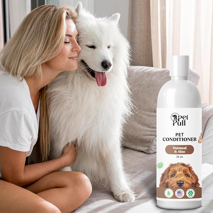Pet Shampoo and Conditioner for Dogs and Cats - Plant-Based Dog Shampoo Cleanser - Pet Supplies for Pets - Sensitive Skin Dog Wash- Made in The USA (16 oz) (Oatmeal &amp; Aloe, Conditioner)