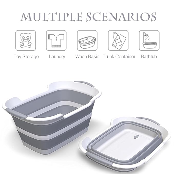 Collapsible Pet Bathtub with Water Drain Plug, Foldable Bathtub for Puppy Small Dogs Cats, Portable &amp; Space Saving Design, BPA Free, Grey