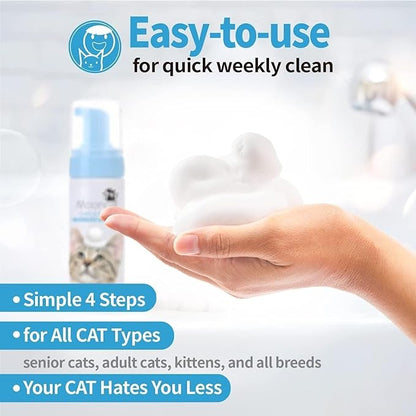 Mooncat Waterless Cat Shampoo, 100% Licking Safe &amp; Vet Approved No Rinse Dry Bath Foam - Gentle Deodorizer for Short Haired Cats, Seniors &amp; Kittens - Soothes Sensitive Skin, Reduces Dander &amp; Odor