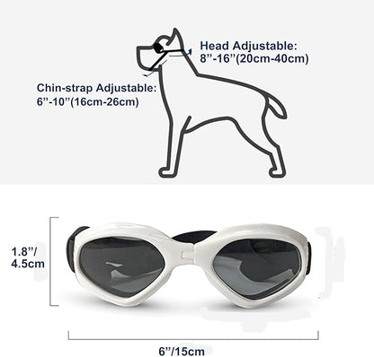 LECONPET Small Dog Sunglasses Waterproof Windproof UV Protection Pet Sunglasses Dog Goggles for Doggy Puppy Cat (White)