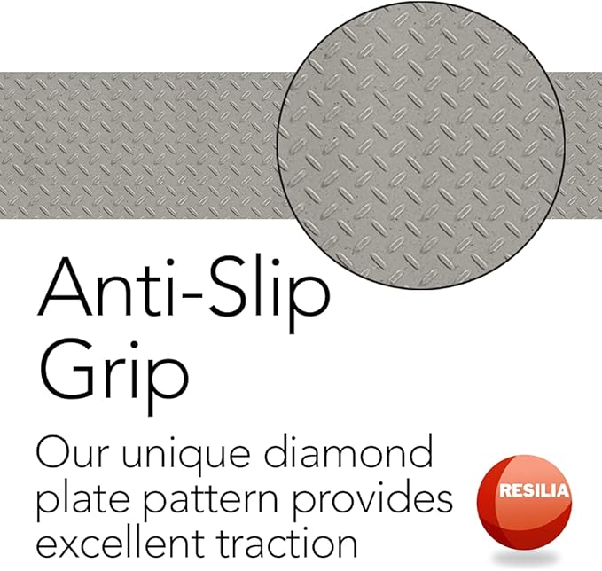 RESILIA Heavy Duty Garage Floor Runner &amp; Protector Mat - Slip Resistant Diamond Plate PVC Mats - Water, Spill, &amp; Stain Resistant, Sandstone (4 feet x 8 feet), Made in The USA