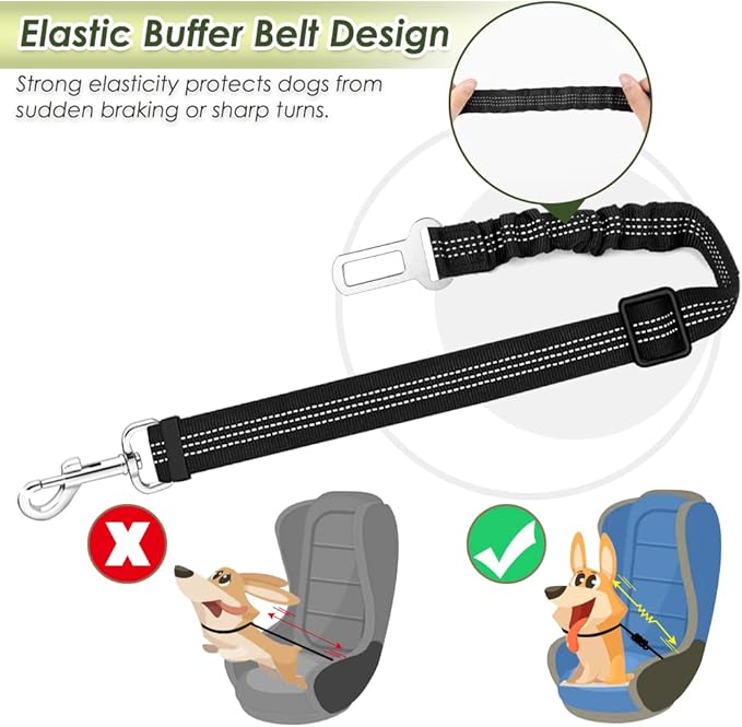 SlowTon Dog Seat Belt Harness for Car, Dog Car Harness Adjustable Mesh Breathable &amp; Dog Seatbelt Safety Tether with Elastic Bungee for Small Medium Large Pets(Black, Single Clip, XXS)