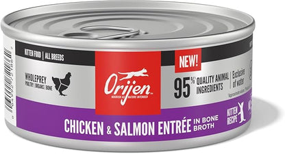 ORIJEN Premium Pate Wet Kitten Cat Food in Bone Broth Chicken &amp; Salmon Entrée 5.5oz Cans (6 Count)