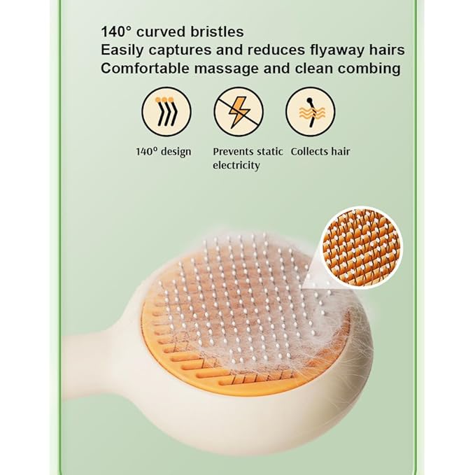 Pet Grooming Brush for Cats &amp; Dogs –Cat Brushes for Indoor Cats,Grooming Brushes With Massage Function for Short &amp; Long Hair, Removes Loose Fur &amp; Undercoat – Self-Cleaning Slicker Brush- Green