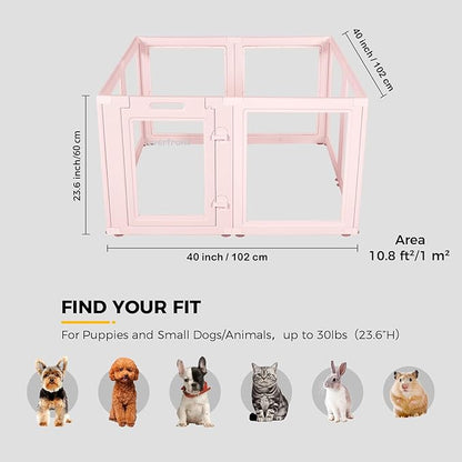 Clear Acrylic Plastic Dog Playpen - Clear Dog Play Pen - Easy Assemble Acrylic Dog Playpen - Puppy Playpen, Cat Playpen, Small Animal Playpen, Dog Play Pen Indoors (Pink-23.6" H, 8PCS)